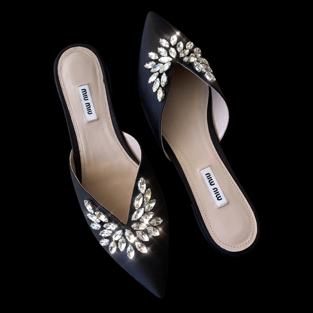 Miu Miu satin embellished mules
